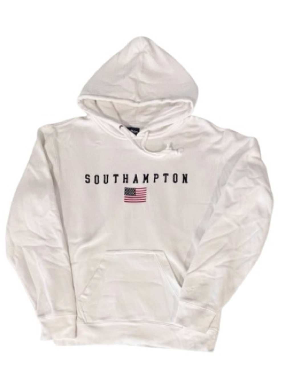 Big Cotton- Southampton White Hooded Sweatshirt with American Flag Graphic